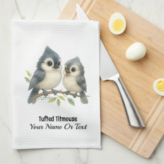 Bold Curious Tufted Titmouse  Kitchen Towel
