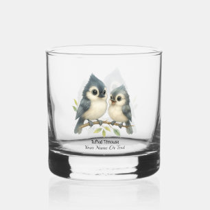 Bold Curious Tufted Titmouse Whiskey Glass
