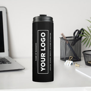 Bold Custom Black Business Vertical Logo Thermal Tumbler