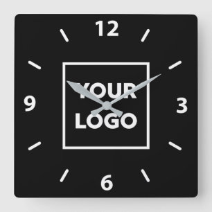 Bold Custom Business Logo on Black Background Square Wall Clock