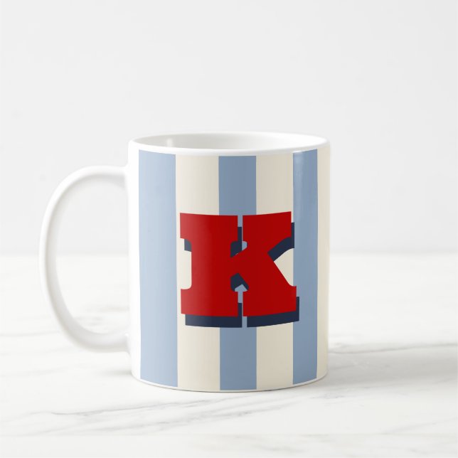 Bold Custom Initial, Personalized Striped Coffee Mug (Left)