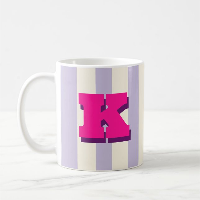 Bold Custom Initial, Personalized Striped Coffee Mug (Left)