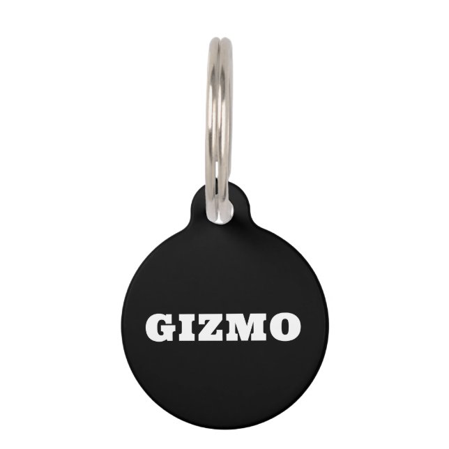Bold Custom Name Black Dog Pet Tag (Front)