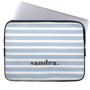Bold Custom Name Dusty Blue Stripes Personalized Laptop Sleeve