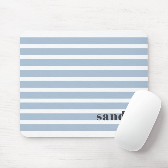 Bold Custom Name Dusty Blue Stripes Personalized  Mouse Pad (With Mouse)