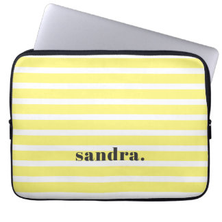 Bold Custom Name Lemon Yellow Stripes Laptop Sleeve