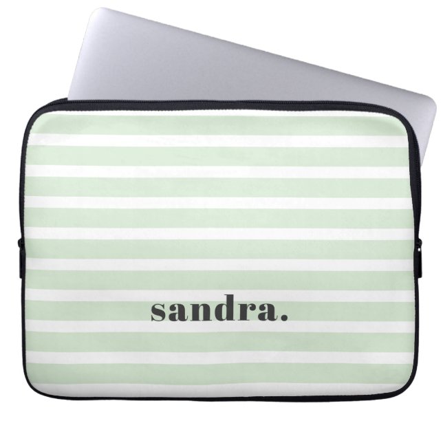 Bold Custom Name Light Green Stripes Personalized  Laptop Sleeve (Front)