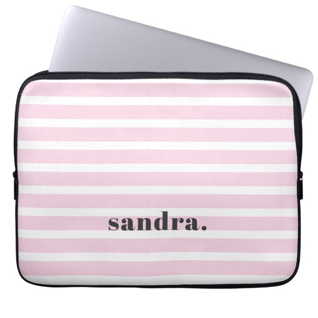 Bold Custom Name Light Pink Stripes Personalized  Laptop Sleeve (Front)