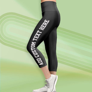 Bold Custom White Text With Solid Black Background Capri Leggings