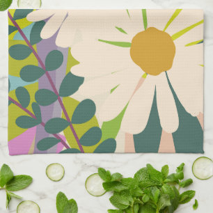 Bold Daisy Bloom with Colorful Color Blocks Kitchen Towel