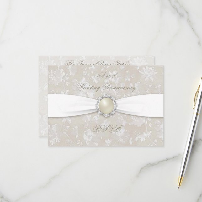 Bold Damask 30th Wedding Anniversary RSVP (Front/Back In Situ)