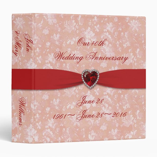 Bold Damask 40th Wedding Anniversary 1.5" Binder (Front/Spine)