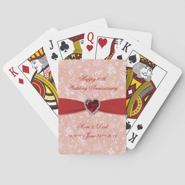 Bold Damask 40th Wedding Anniversary Playing Cards (Back)