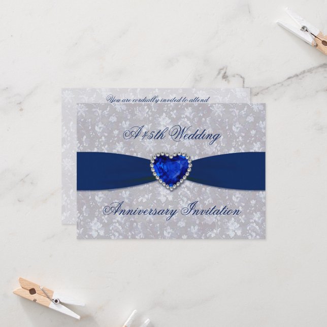 Bold Damask 45th Anniversary 4.5x6.25 Invitation (Devant/Arrière en situation)