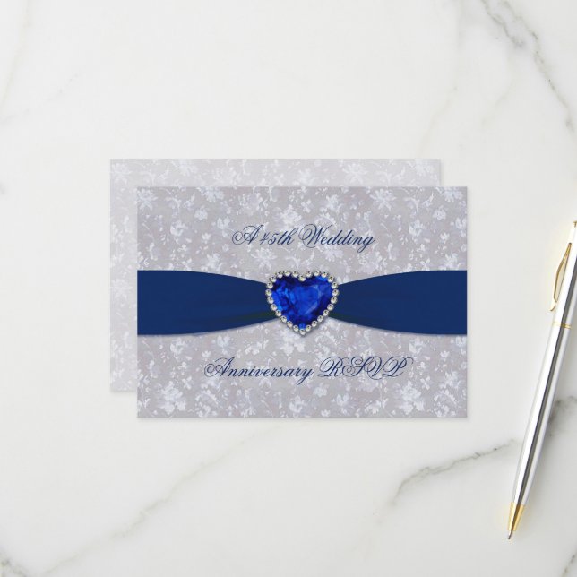 Bold Damask 45th Anniversary RSVP Card (Front/Back In Situ)