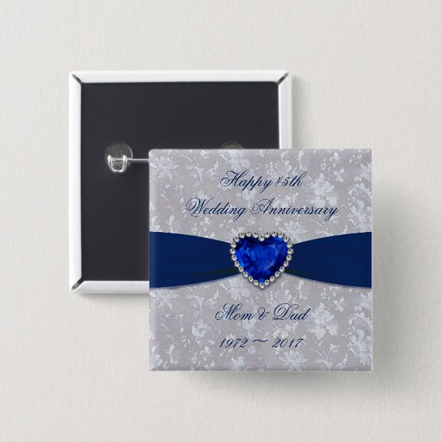 Bold Damask 45th Wedding Anniversary Button (Front & Back)