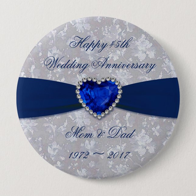 Bold Damask 45th Wedding Anniversary Magnet 4 Inch Round Button (Front)