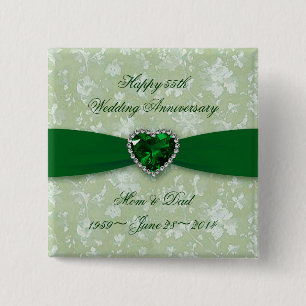 Bold Damask 55th Wedding Anniversary Button