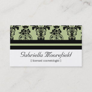 Bold Damask Green Cosmetologist Business Cards