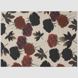 Bold Dark Floral Red & Black Beige Botanical Tissue Paper