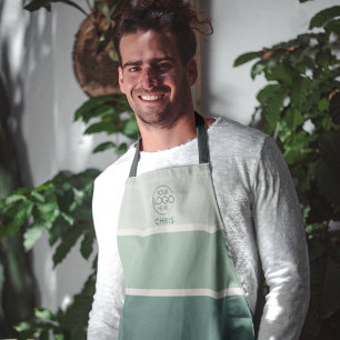 Bold Dark Green Gradient Stripe Logo Apron