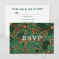 Bold Dark Green Red Floral Textile Wedding Meal