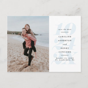 Bold date blue save the date photo postcard