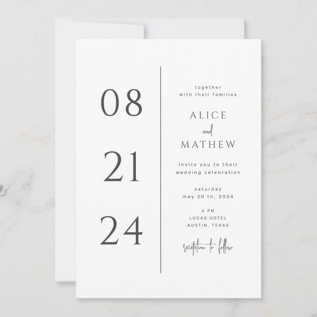 bold date minimalist modern wedding invitation (Front)