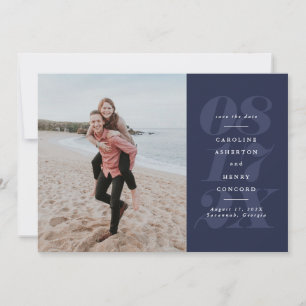 Bold date navy blue photo save the date