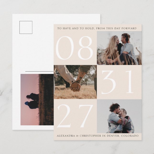 Bold Date Triple Photo Save The Date Card Postcard (Front/Back)