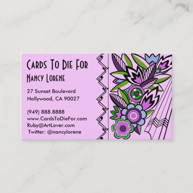 Bold Deco Florals in Lilac - Business Cards (Front)