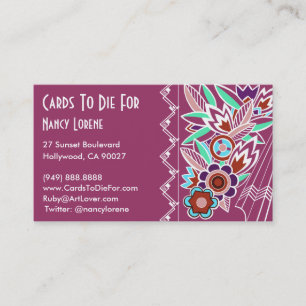Bold Deco Florals in Rose - Business Cards