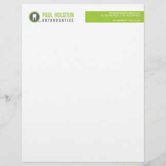 BOLD DENTIST LETTERHEAD :: modern tooth logo lime