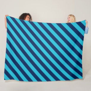 Bold Diagonal Bright Blue and Navy Stripes Fleece Blanket