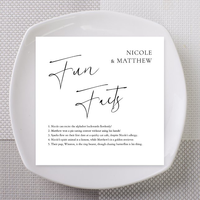 Bold Diagonal Cursive Fun Facts Wedding Napkin (Bold Diagonal Cursive Fun Facts Personalized Wedding Napkins)