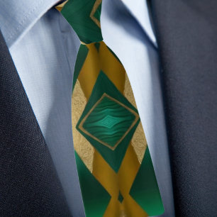 Bold Diamond pattern in Gold and Emerald Tie