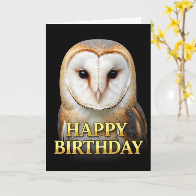 BOLD DISTINCT CLOSEUP BARN OWL BIRTHDAY CARD (Yellow Flower)
