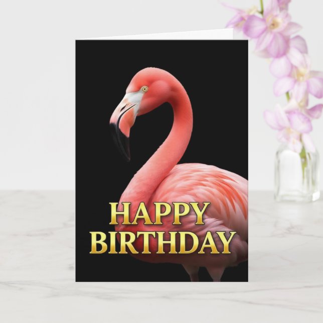 BOLD DISTINCT CLOSEUP FLAMINGO BIRTHDAY CARD (Orchid)
