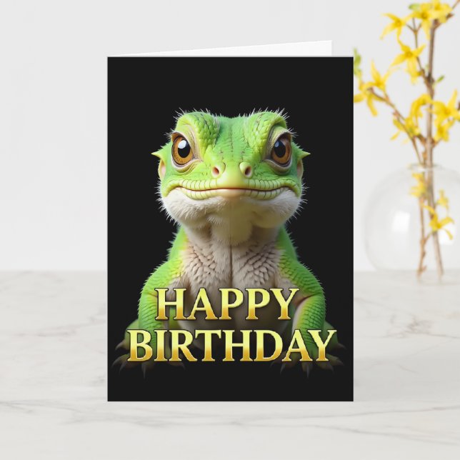 BOLD DISTINCT CLOSEUP LIZARD BIRTHDAY CARD (Yellow Flower)