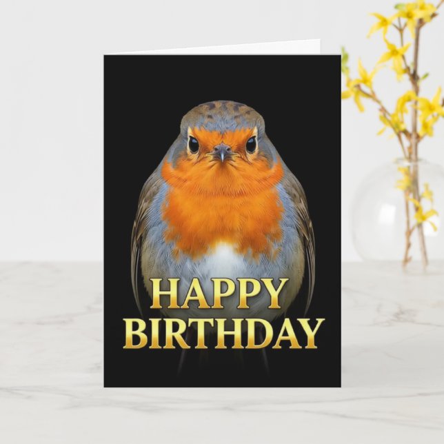 BOLD DISTINCT CLOSEUP ROBIN BIRTHDAY CARD (Yellow Flower)