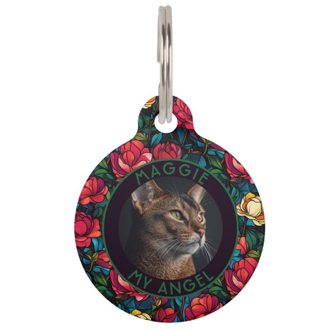 Bold Dog Dad Gift Rose Print Pet Tag (Front)