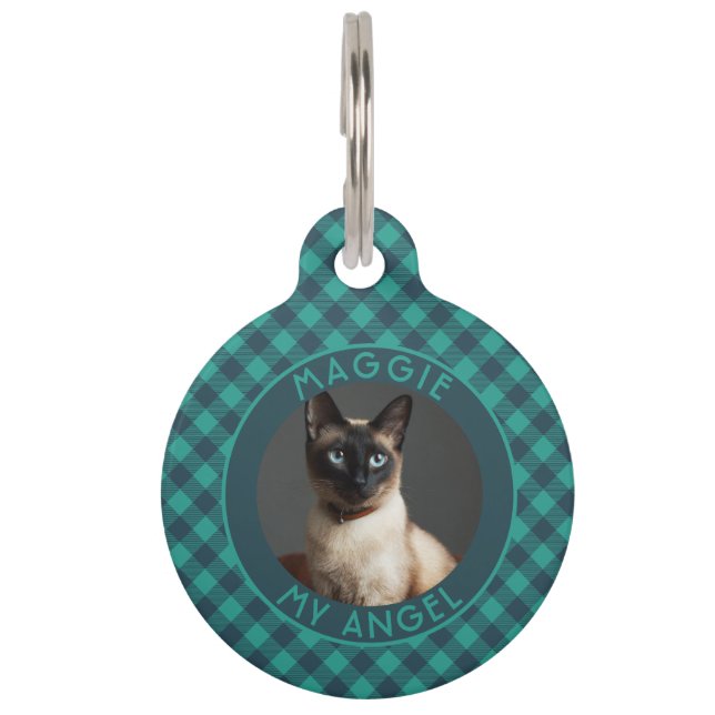Bold Dog Lover Present Gingham Pattern Pet Tag (Front)