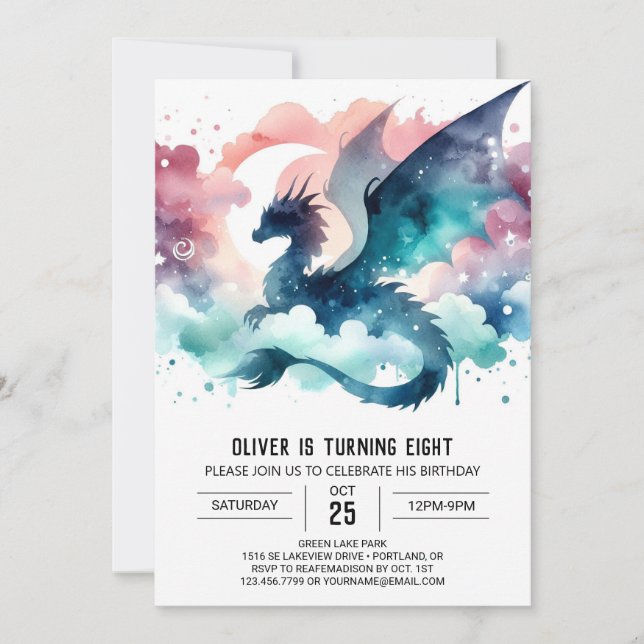 Bold Dragon Birthday Customizable Invitation (Front)