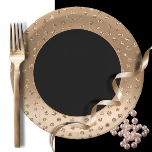 Bold Dramatic Elegant Chic Gold Glitter Black Paper Plate