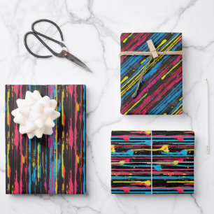 Bold Dripping Paint Pattern on Black Wrapping Paper Sheet