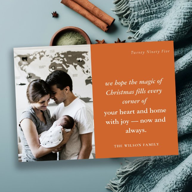 Bold Dusky Rustic Minimal 1 Photo Rust Christmas Holiday Card (Creator Uploaded)