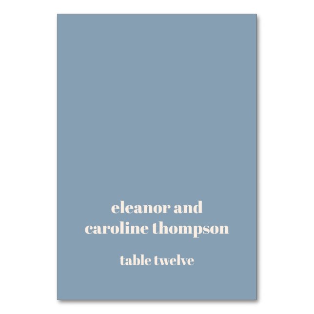 Bold Dusty Blue Retro Custom Wedding Place Card (Front)