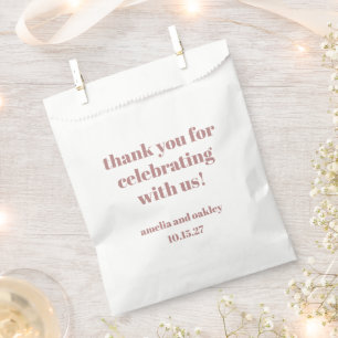 Bold Dusty Rose Retro Custom Wedding Thank You  Favour Bag