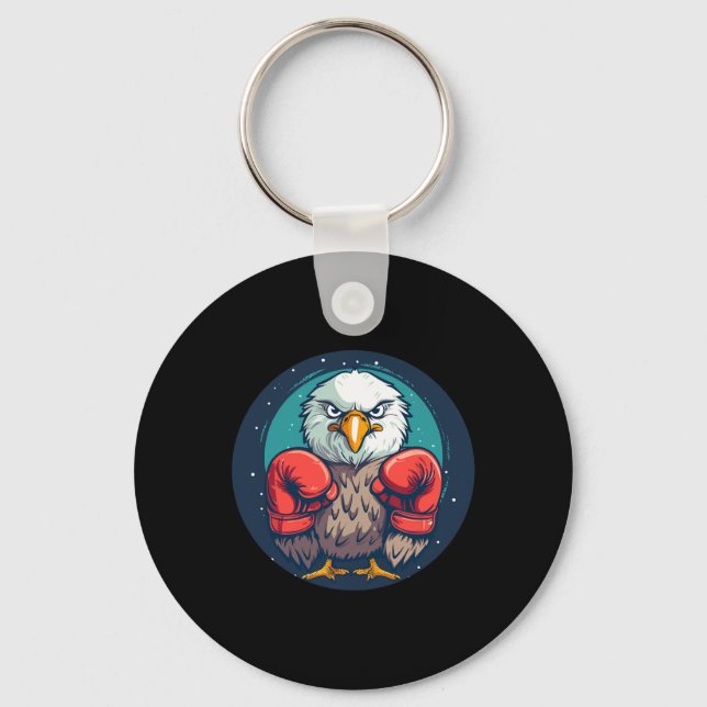 Bold Eagle With Boxing Gloves For A Powerful State Keychain (Front)