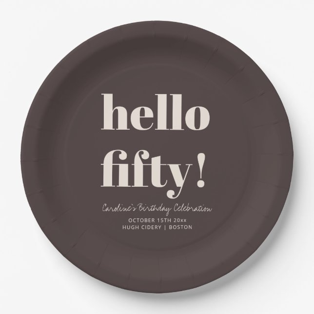 Bold Earthy Brown Modern 50th Birthday Custom Paper Plate (Front)